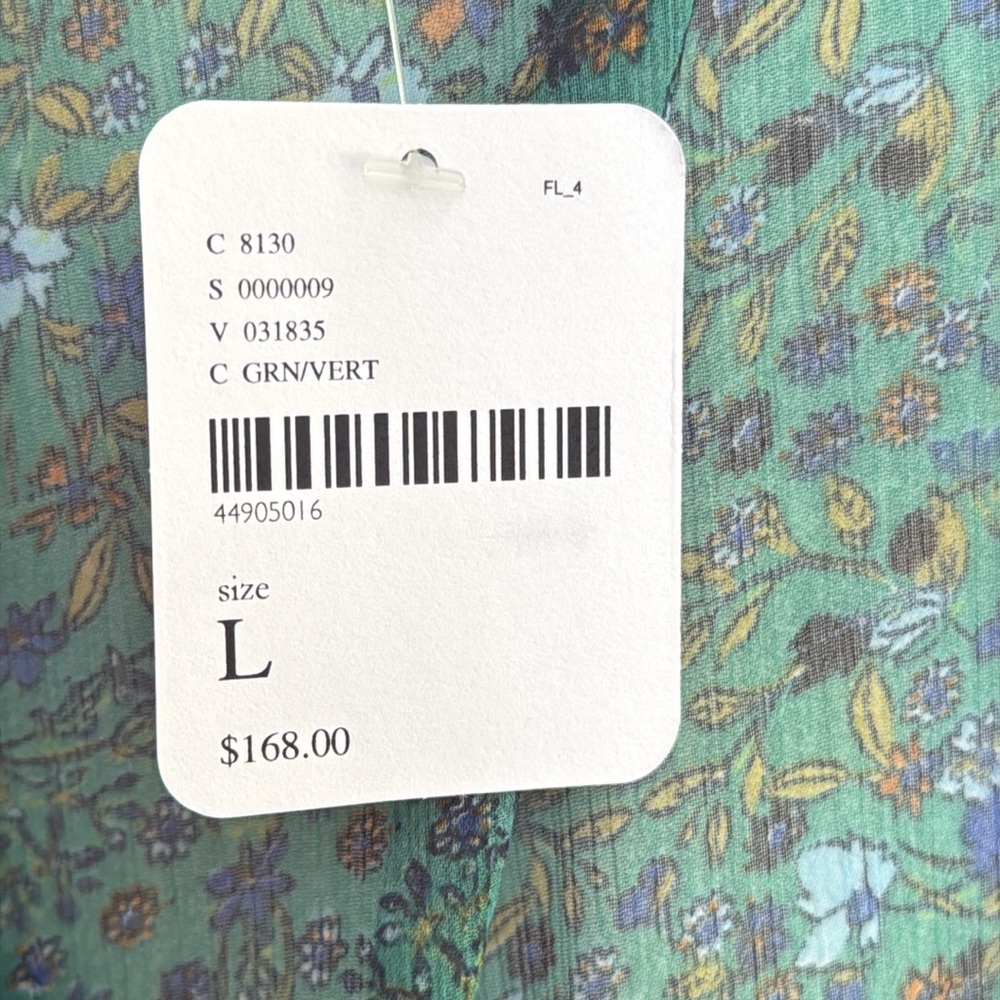 Free People Smocked Shoulder Midi Dress Green Floral Tiered Long Sleeve NWT - Picture 15 of 15